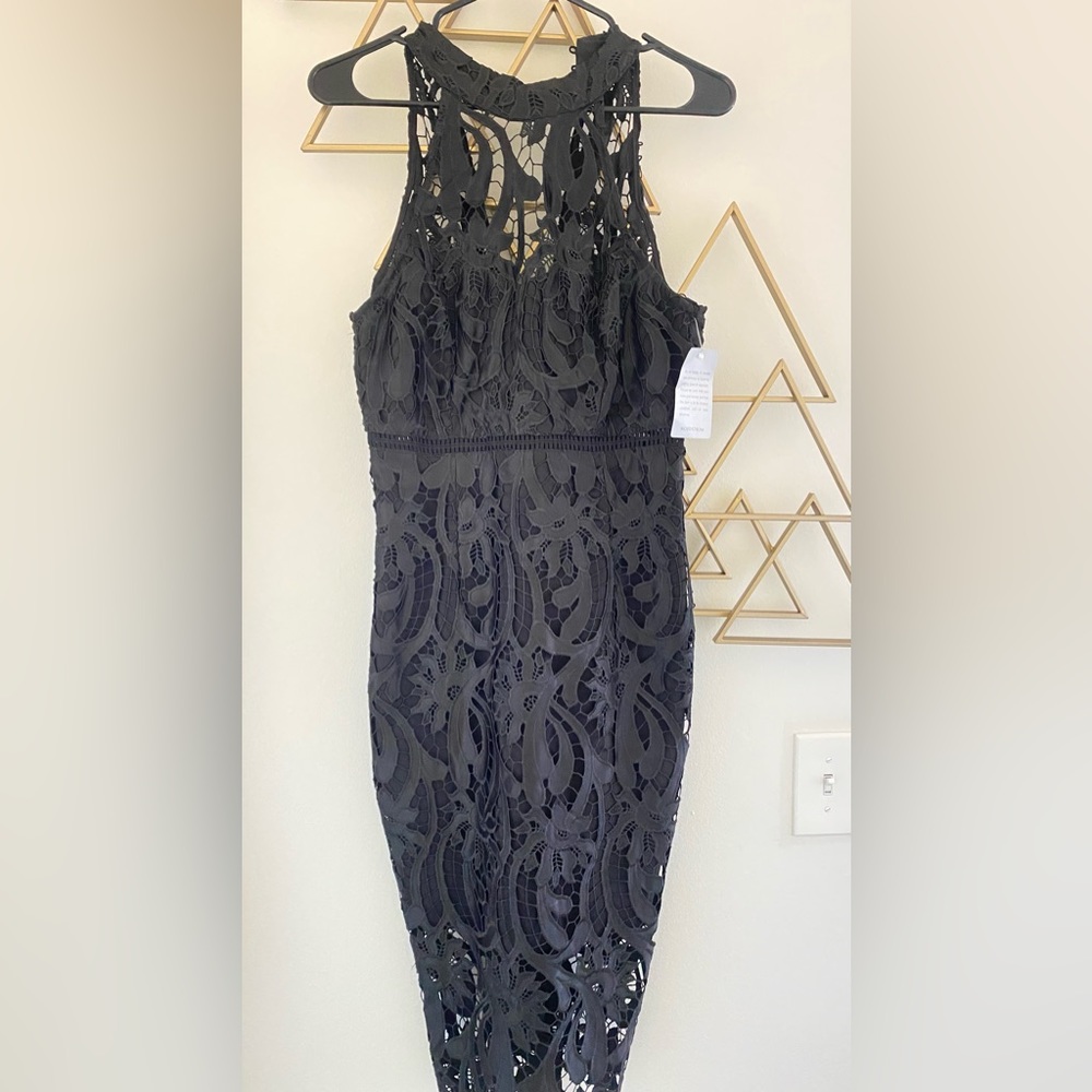 Lace midi black dress